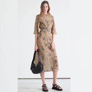 & Other Stories Floral Midi Dress - Yellow and Black